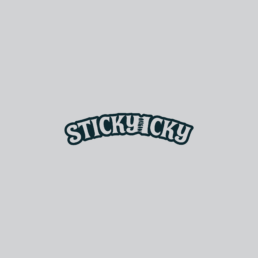 Partially visible logo text 'STICKY CO' arched along a curved baseline on a light gray background.