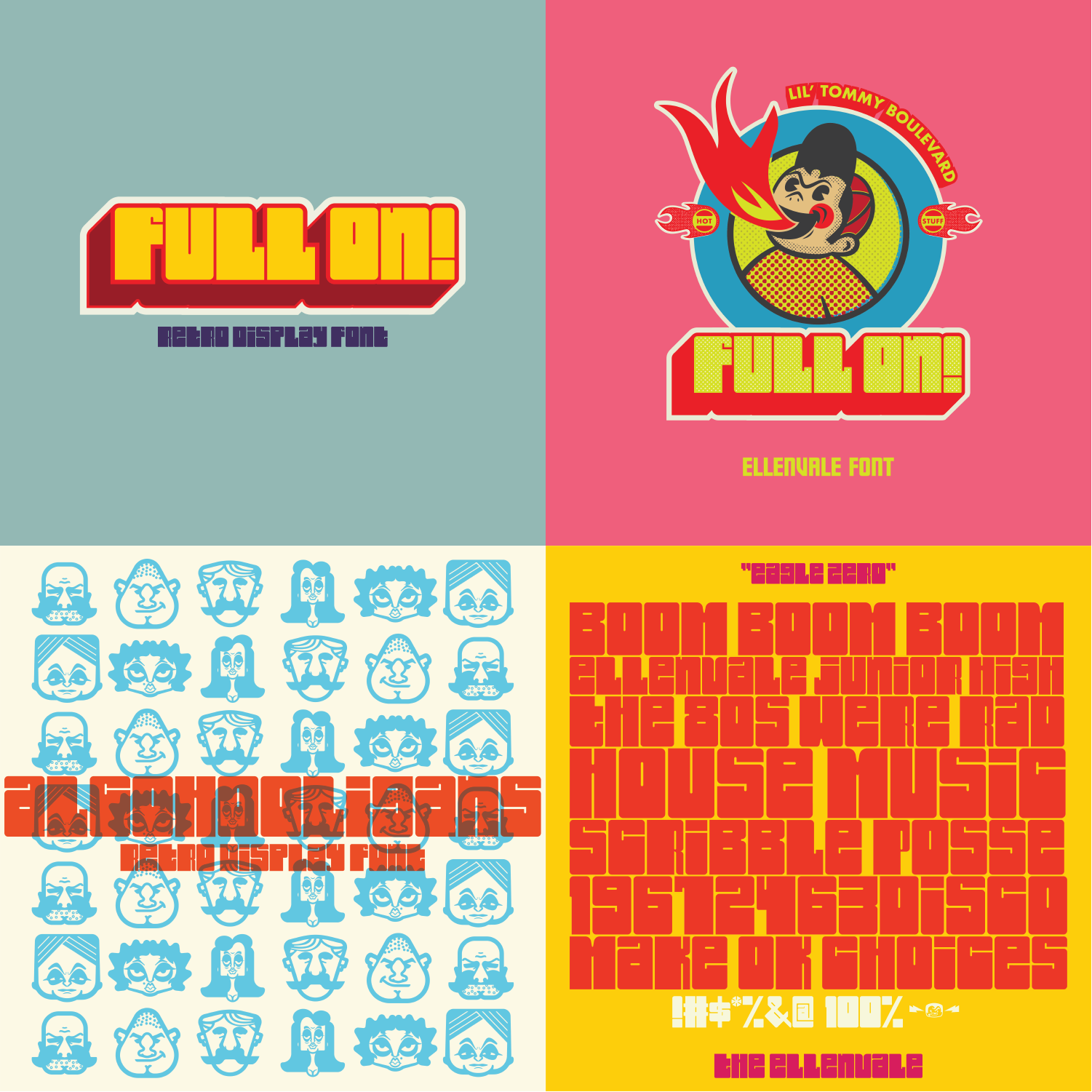 Bend Industries Font Pack 1 A curated collection of four original typefaces—Ellenvale, Playblock, Penhorn Park, and Frantic73—each crafted to bring a bold, creative edge to your next project. From playful and retro to expressive and experimental, this pack is built for designers who want their typography to stand out. Perfect for branding, packaging, posters, and creative storytelling.