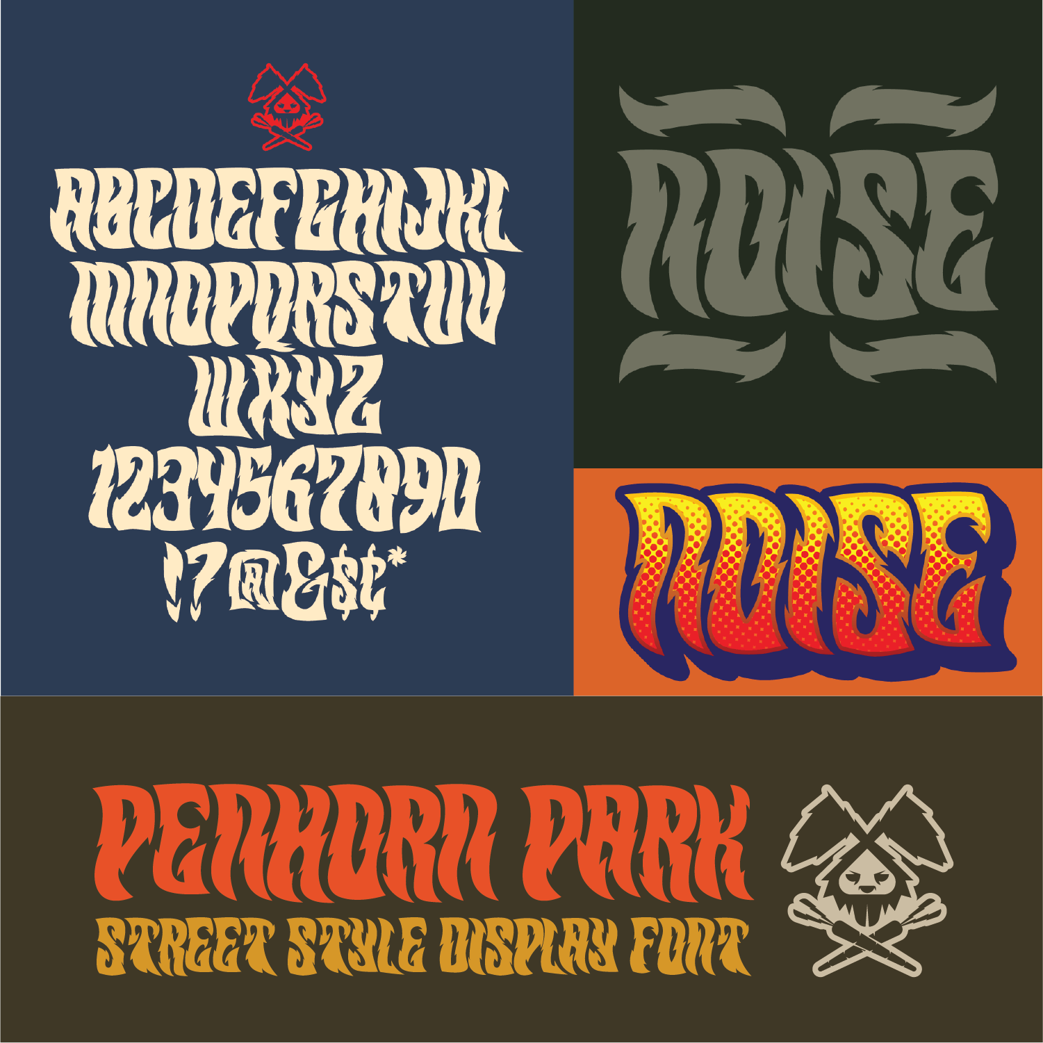 Bend Industries Font Pack 1 A curated collection of four original typefaces—Ellenvale, Playblock, Penhorn Park, and Frantic73—each crafted to bring a bold, creative edge to your next project. From playful and retro to expressive and experimental, this pack is built for designers who want their typography to stand out. Perfect for branding, packaging, posters, and creative storytelling.